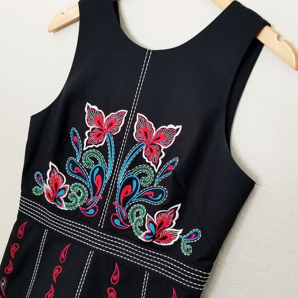 Anthropologie Maeve Chennai Embroidered Paisley Floral Mini Dress Black Size 6 - Picture 13 of 15
